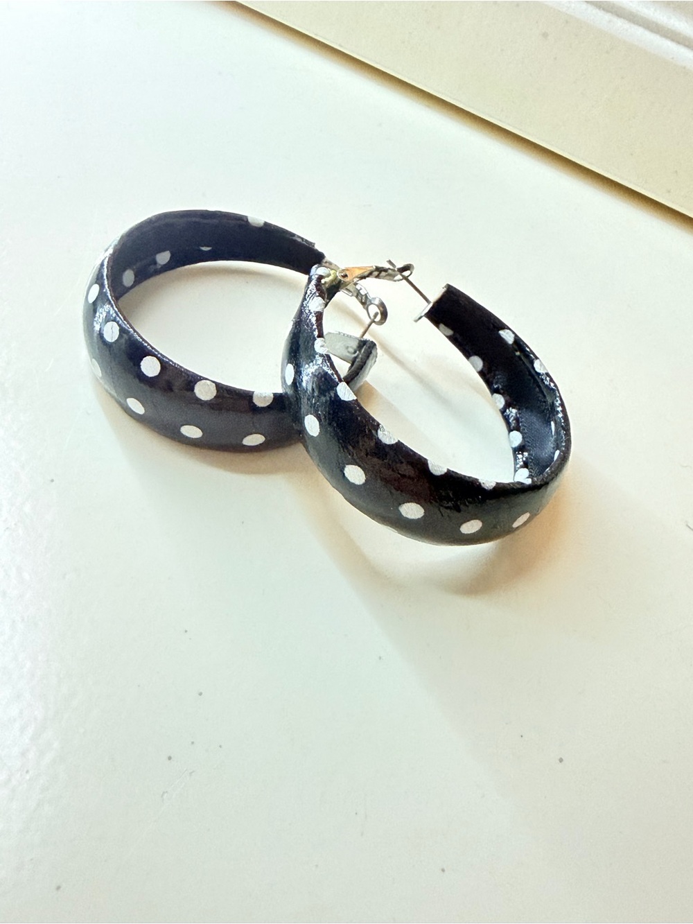 Polka Dot Hoop Earrings - Black and White